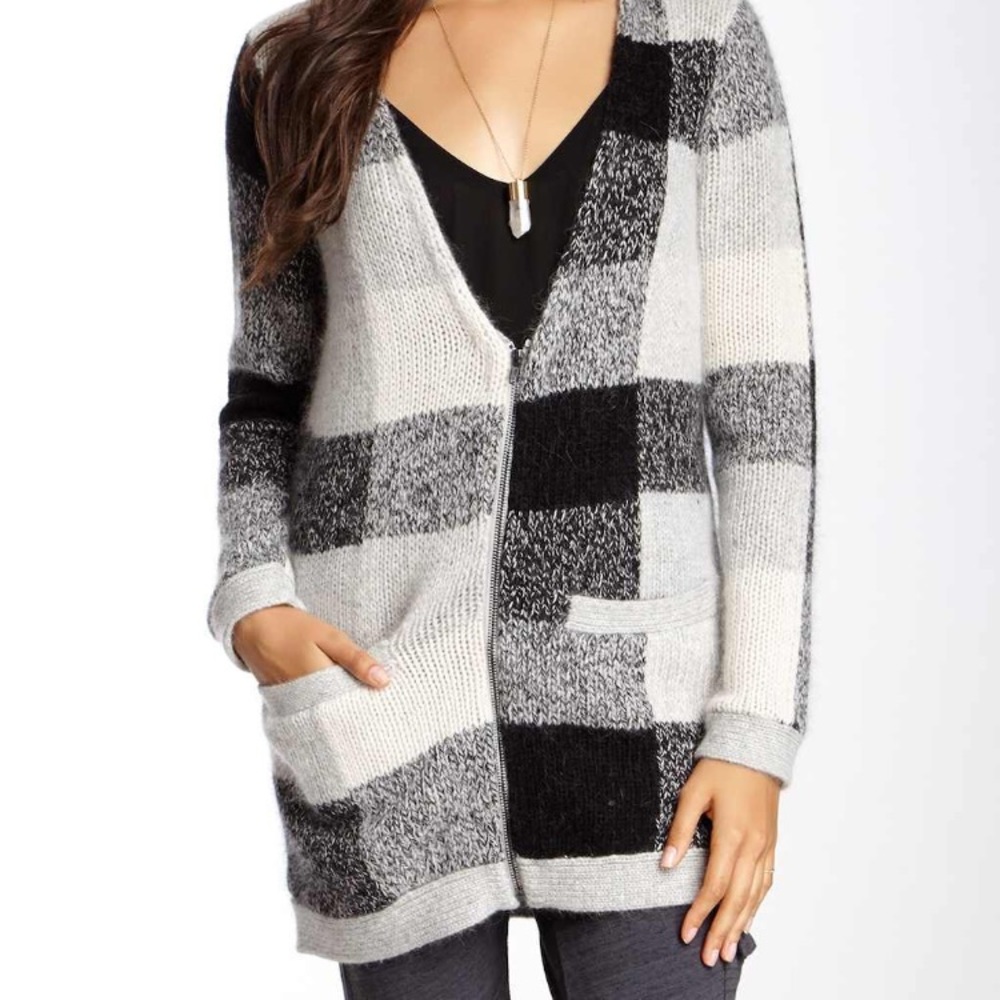 Splendid plaid zip sweater cardigan size S new